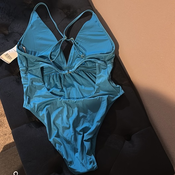 BCBG MAXAZRIA Core Solids Plunge One Piece Swimsuit 10 Teal - Picture 4 of 6